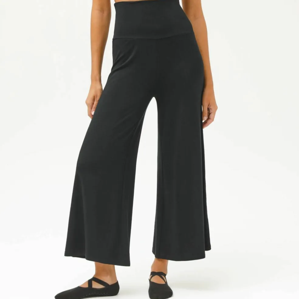 Pantalon large 7/8ème taille élastiquée uni