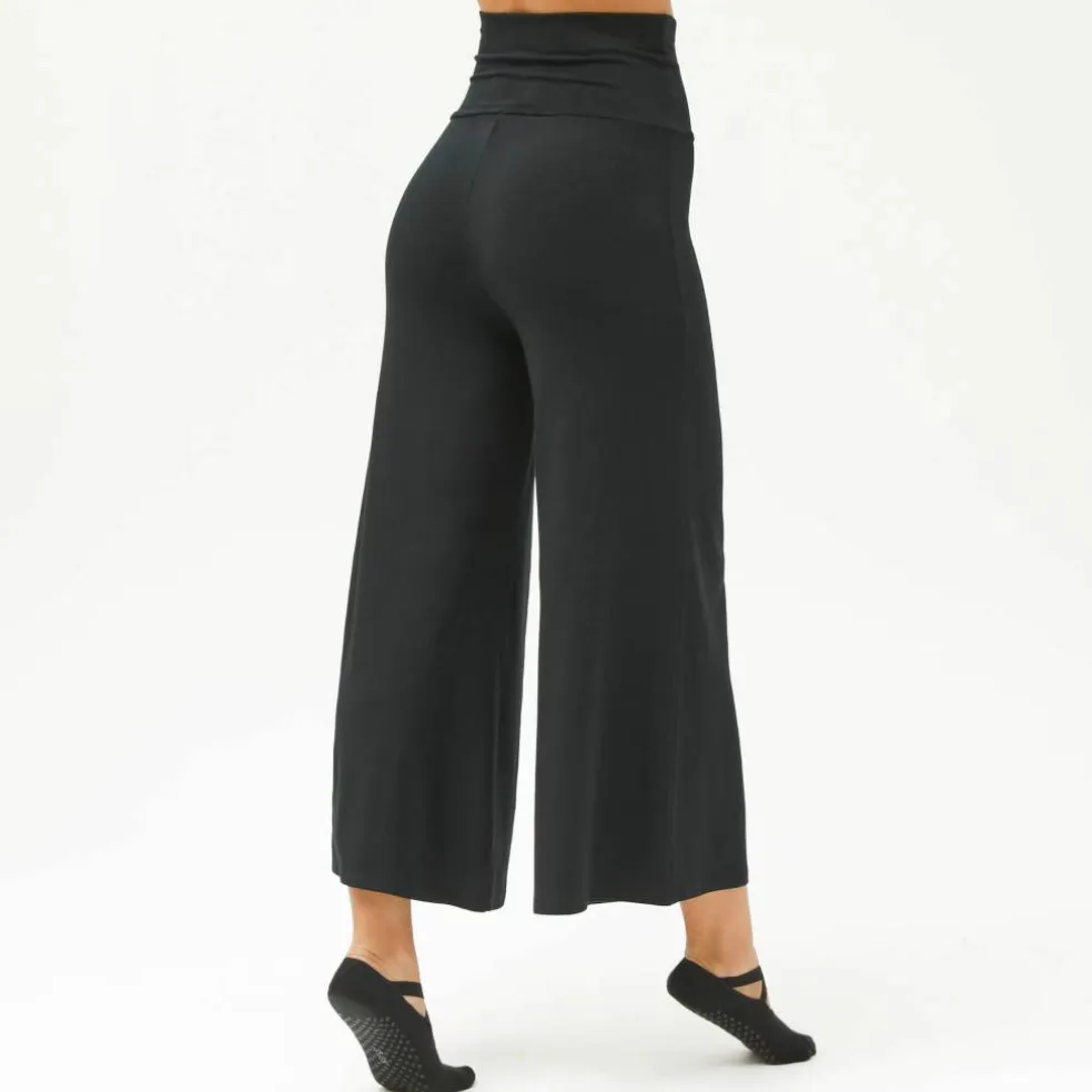 Pantalon large 7/8ème taille élastiquée uni