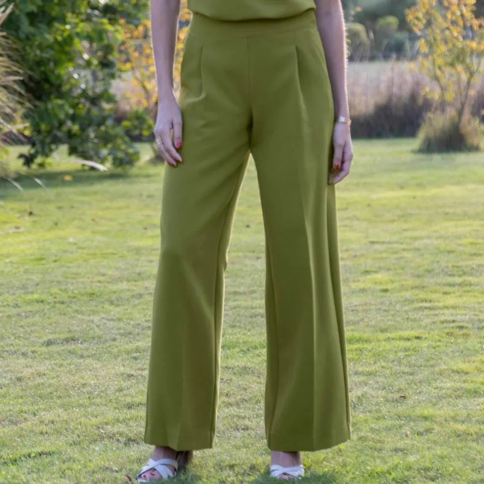 Pantalon large à pinces taille haute, uni