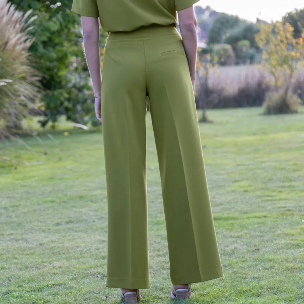 Pantalon large à pinces taille haute, uni