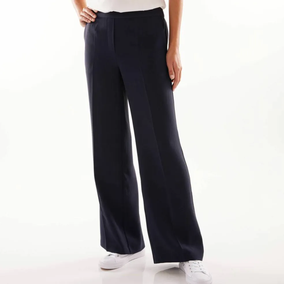 Pantalon large taille élastiquée, crêpe