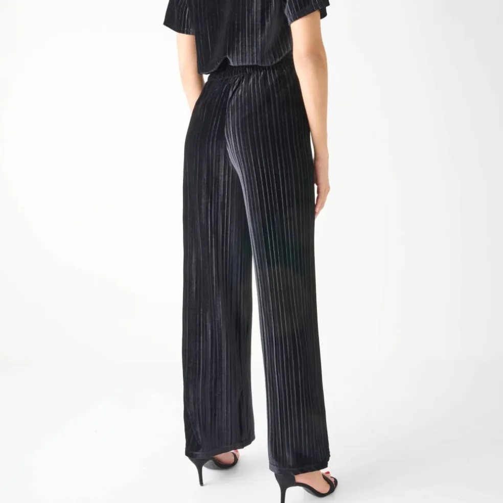 Pantalon large velours reliefé taille élastiquée