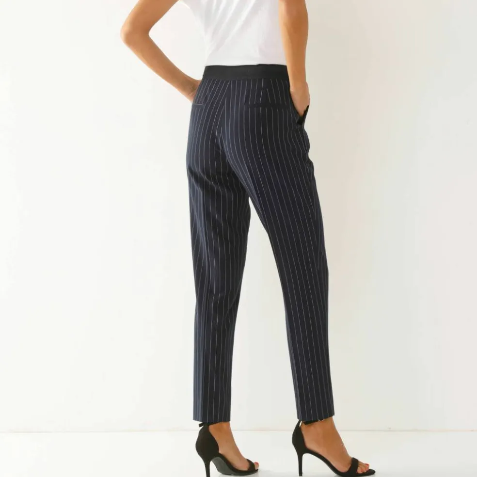 Pantalon 7/8ème coupe cigarette, imprimé rayé