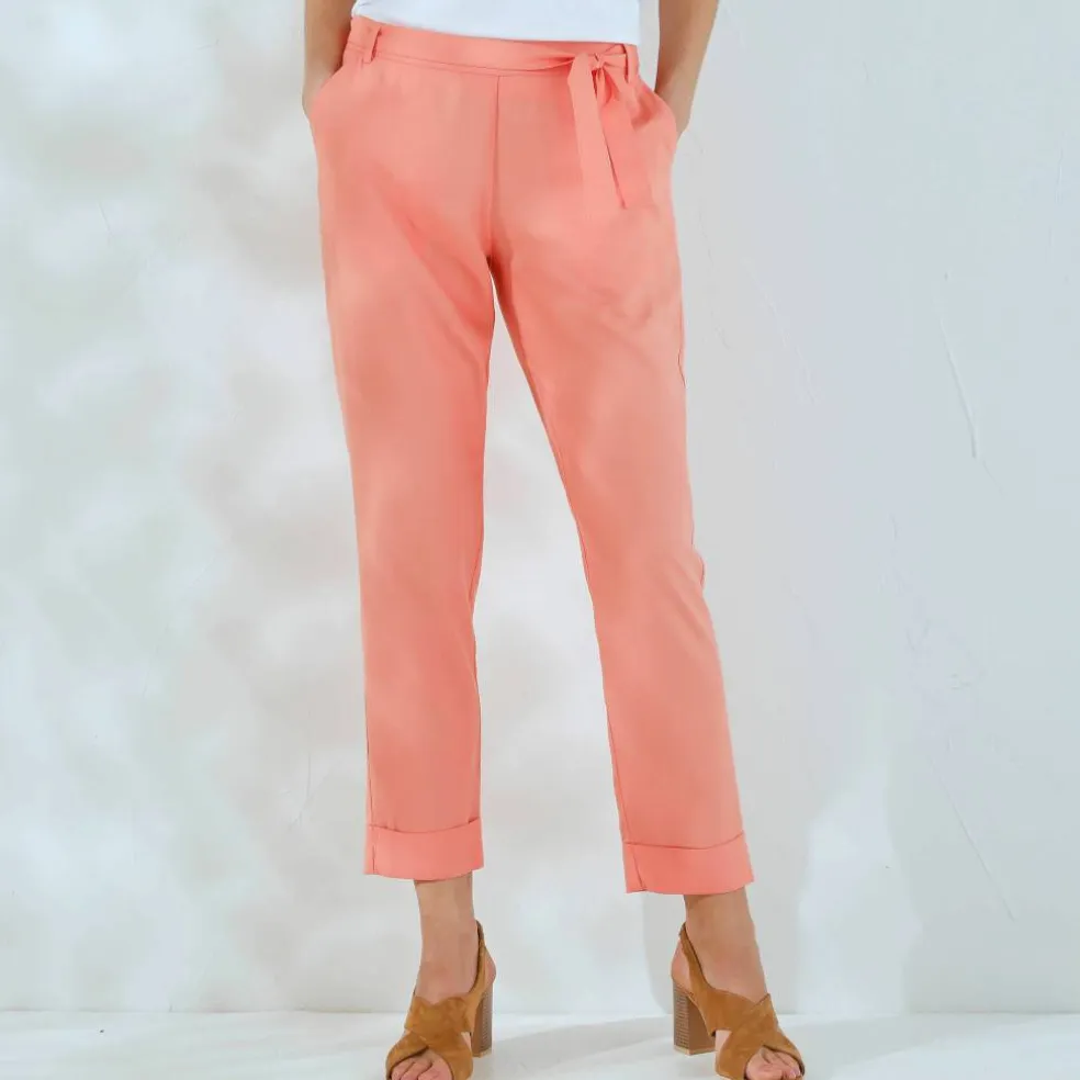 Pantalon 7/8ème fuselé uni, tissu fluide