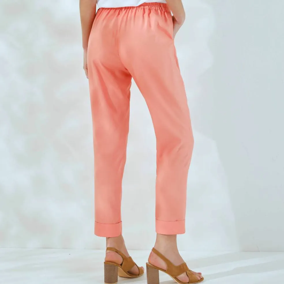 Pantalon 7/8ème fuselé uni, tissu fluide