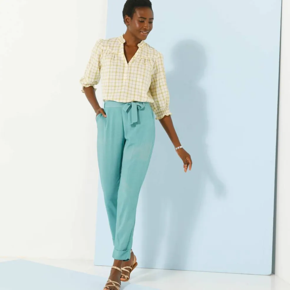Pantalon 7/8ème fuselé uni, tissu fluide