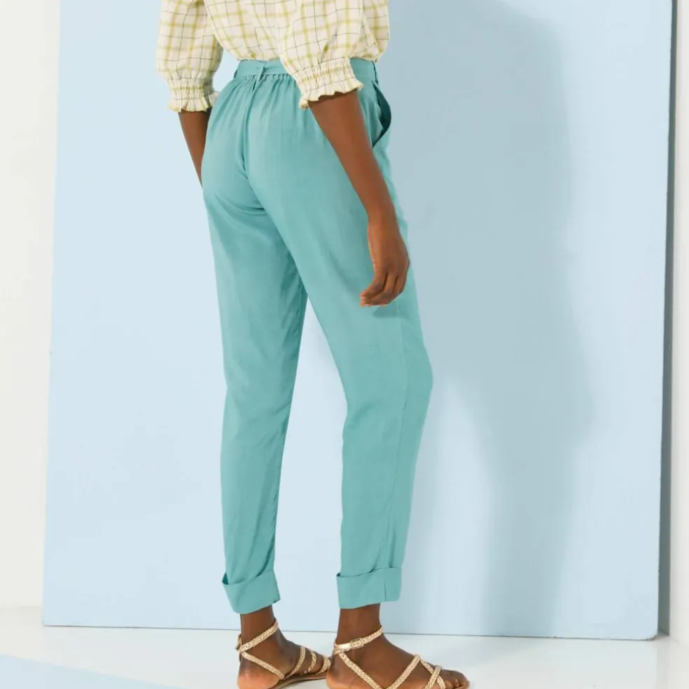 Pantalon 7/8ème fuselé uni, tissu fluide