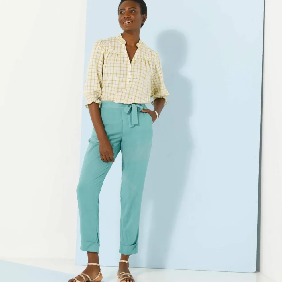 Pantalon 7/8ème fuselé uni, tissu fluide