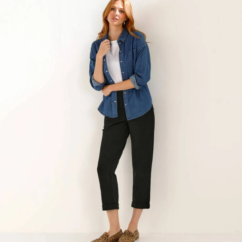 Pantalon 7/8ème à revers, en maille confort