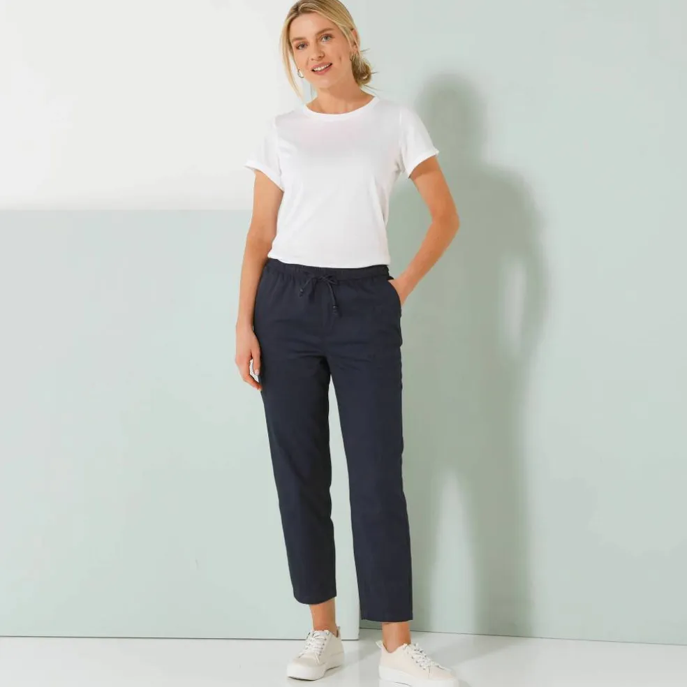 Pantalon mom 7/8ème uni, coton