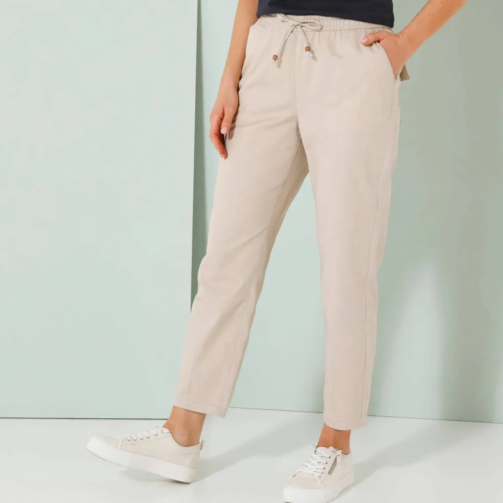 Pantalon mom 7/8ème uni, coton