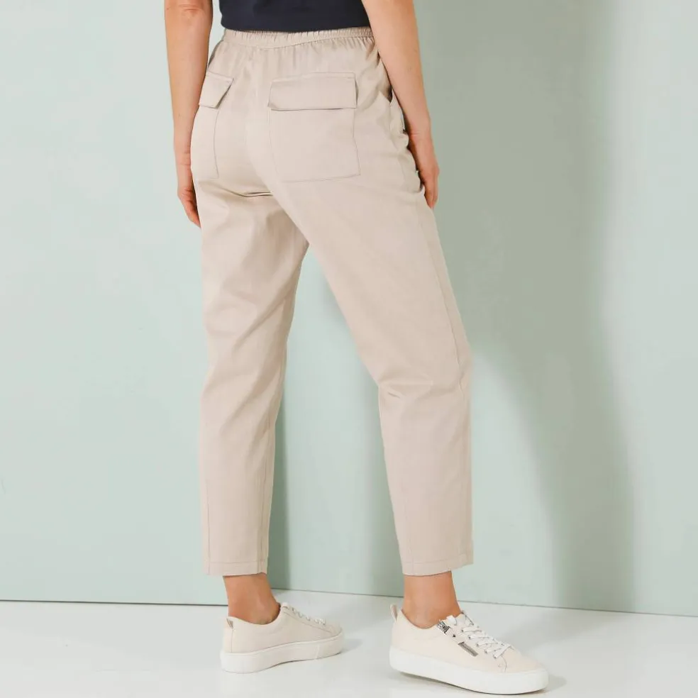 Pantalon mom 7/8ème uni, coton