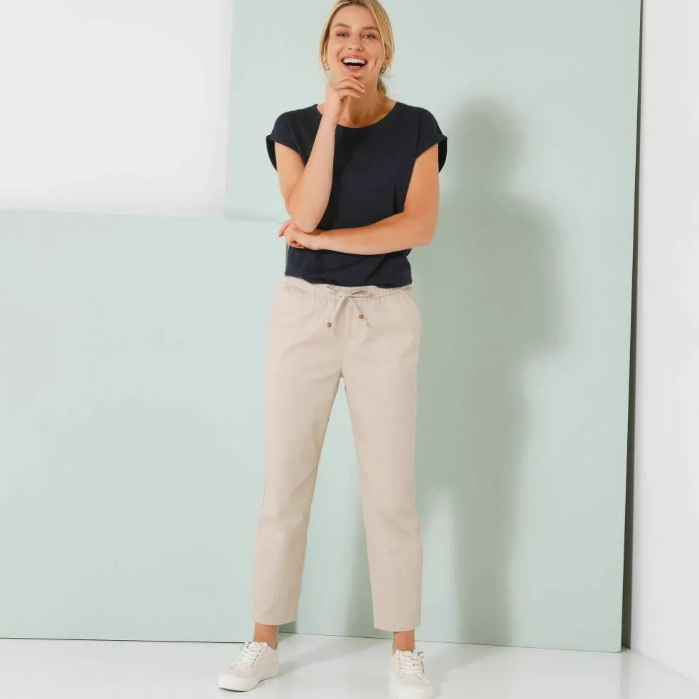 Pantalon mom 7/8ème uni, coton