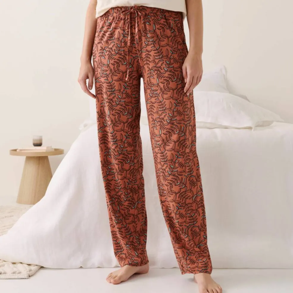 Pantalon pyjama coton imprimé "feuillage" avec lien à nouer