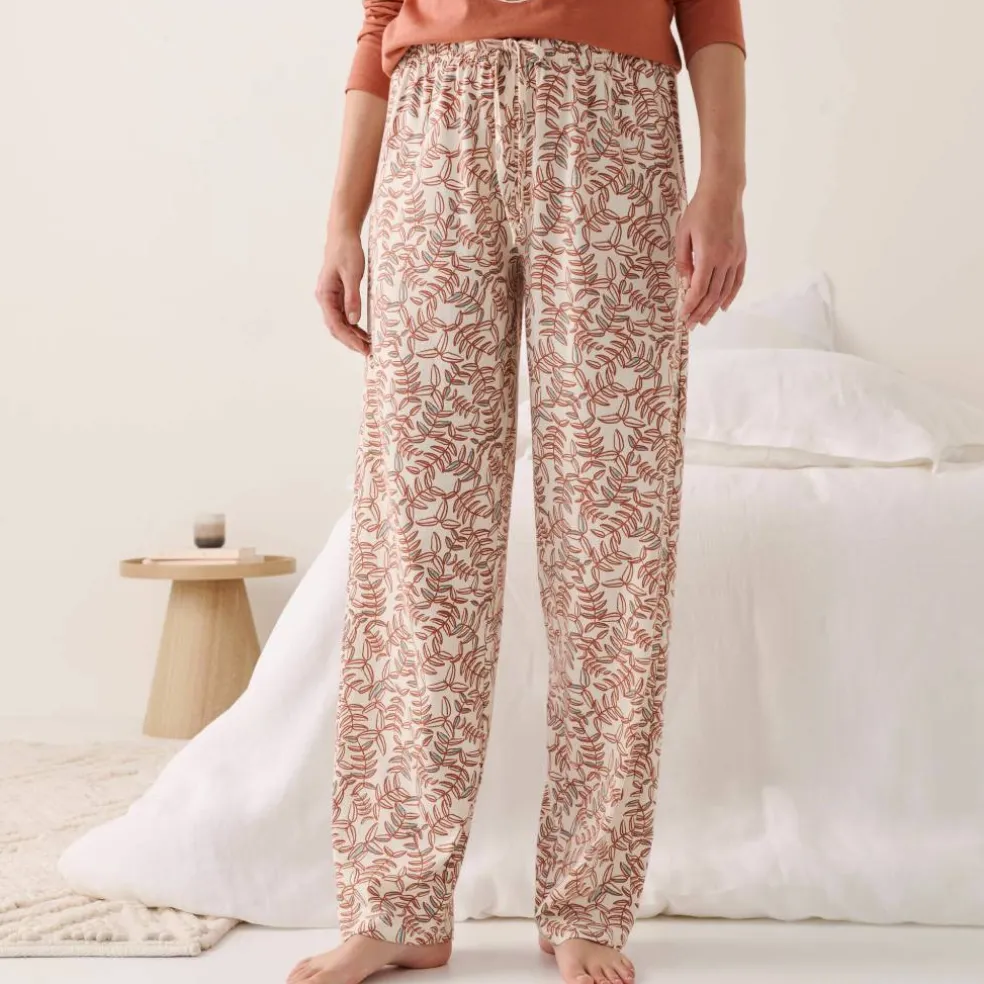 Pantalon pyjama coton imprimé "feuillage" avec lien à nouer