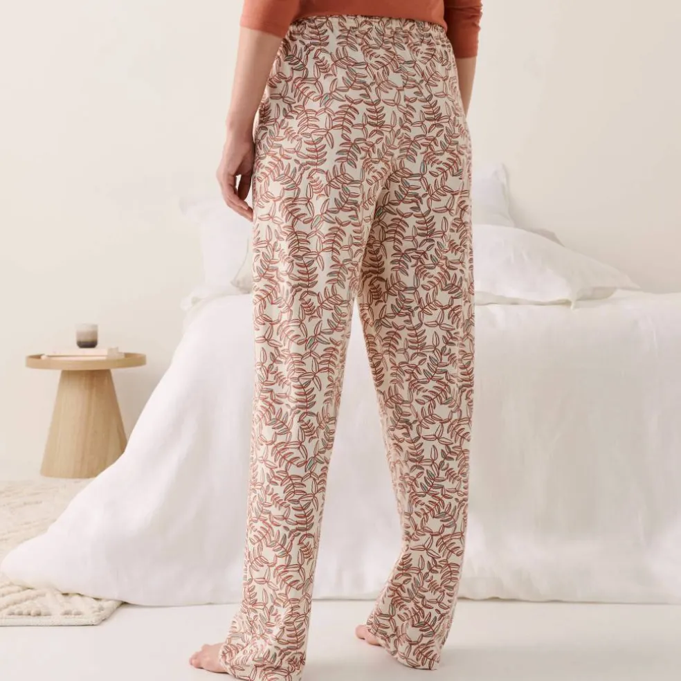Pantalon pyjama coton imprimé "feuillage" avec lien à nouer