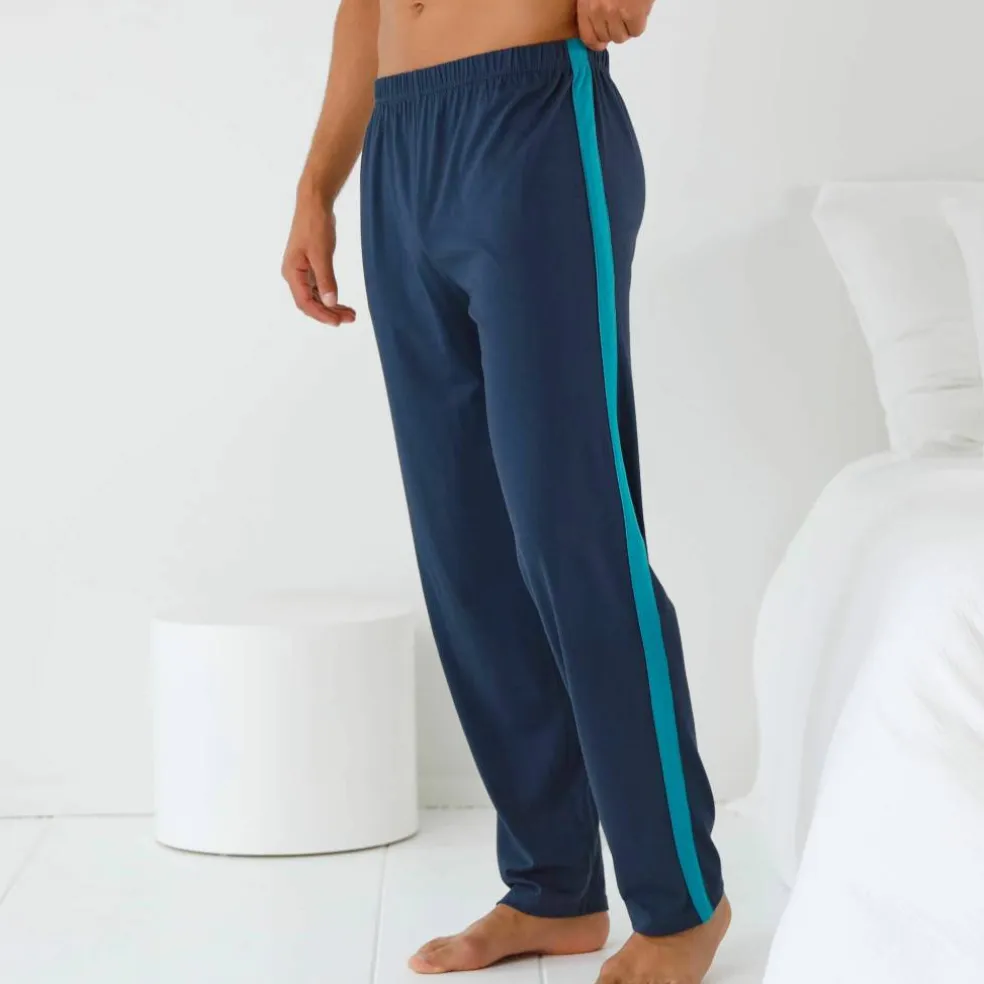 Pantalon pyjama uni bande contrastée