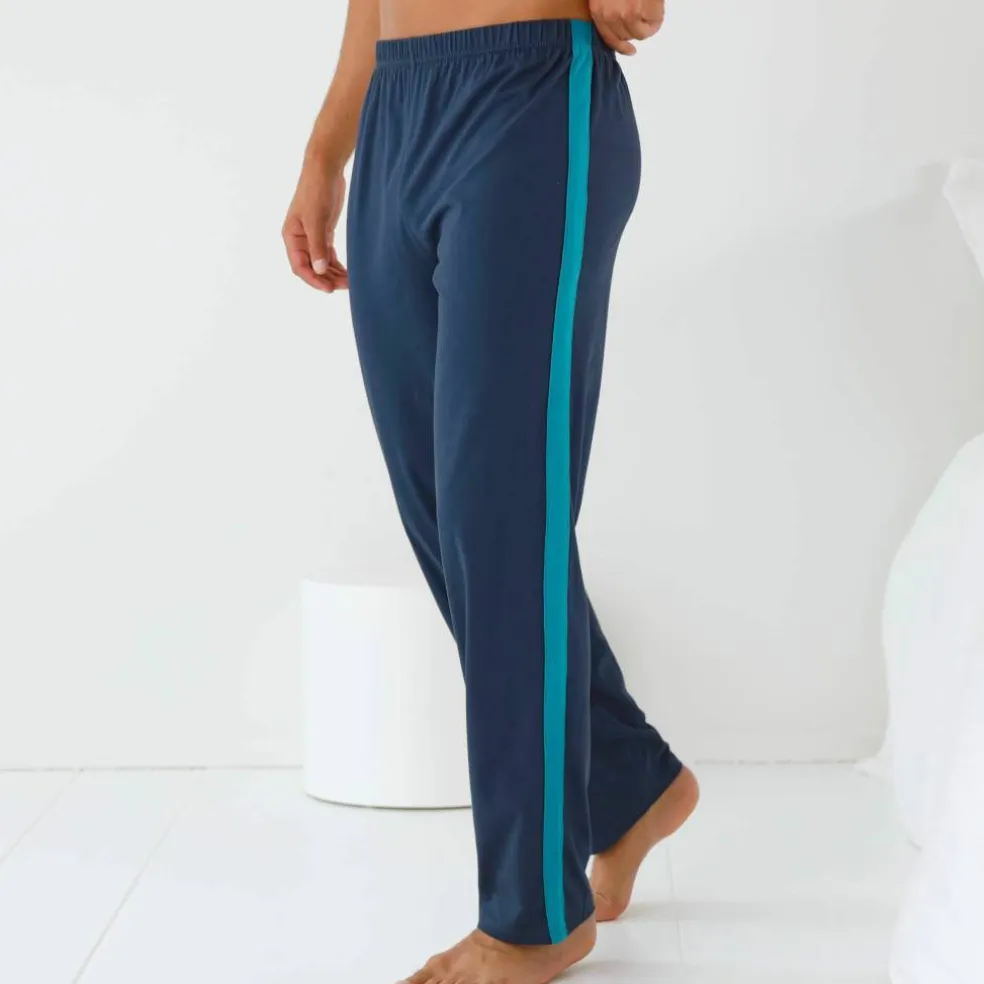 Pantalon pyjama uni bande contrastée