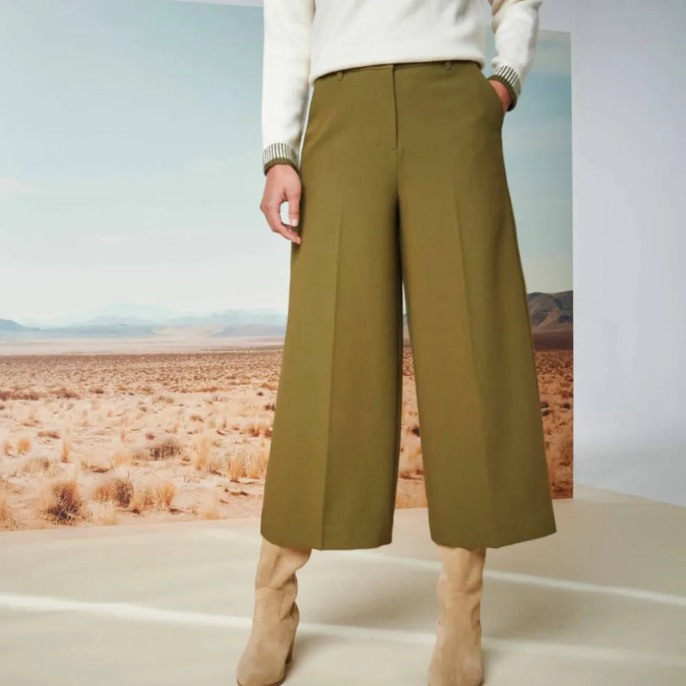 Pantalon taille haute, effet jupe-culotte