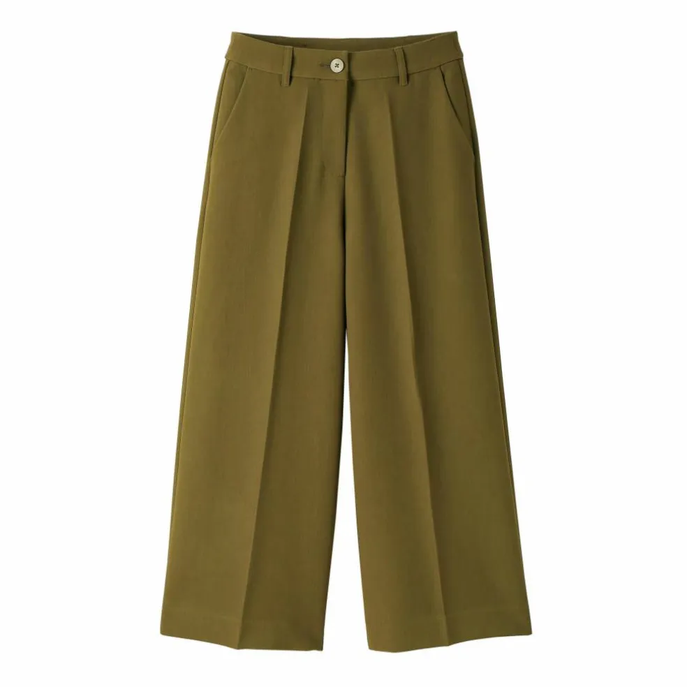 Pantalon taille haute, effet jupe-culotte