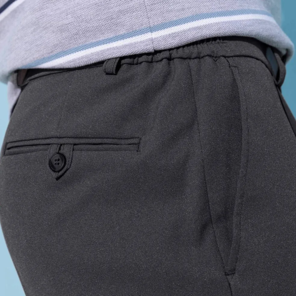 Pantalon taille élastiquée à pinces - polyester