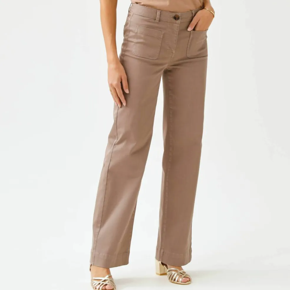 Pantalon twill coupe large taille haute, stature moyenne