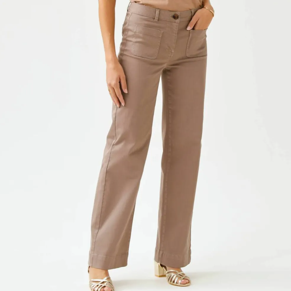 Pantalon twill coupe large taille haute, petite stature