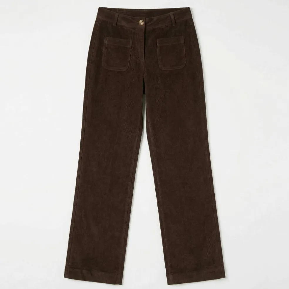 Pantalon velours coupe large taille haute, petite stature