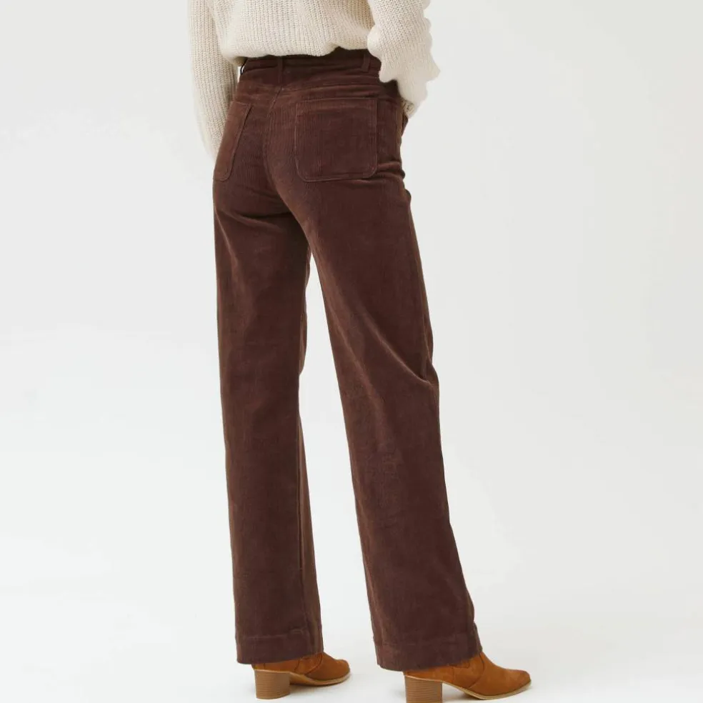 Pantalon velours coupe large taille haute, petite stature