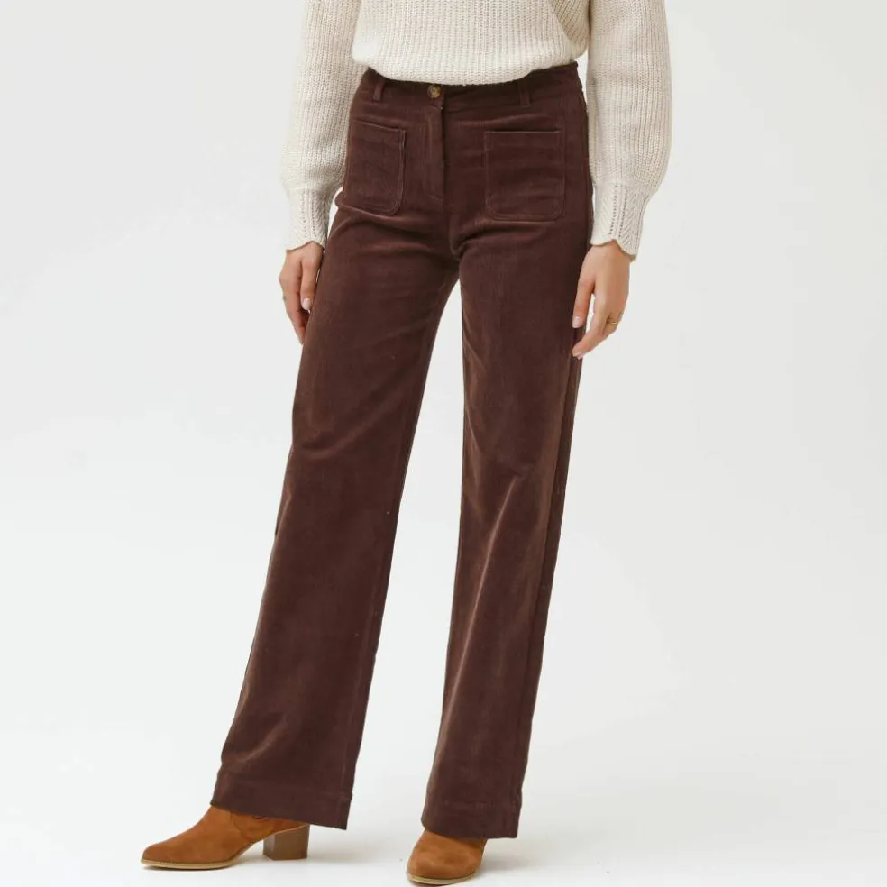Pantalon velours coupe large taille haute, petite stature