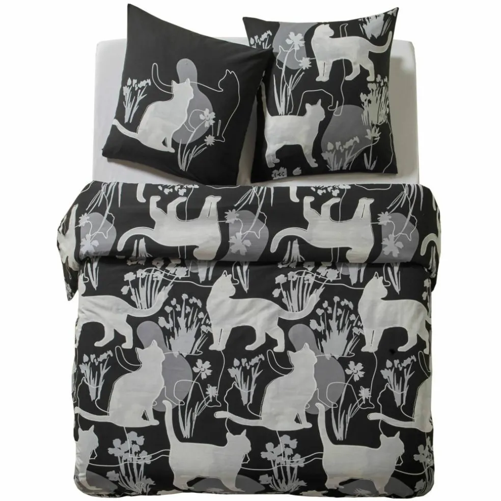 Parure de lit taie(s) + housse de couette Mistigri imprimée chats en coton