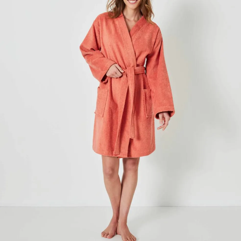 Peignoir court adulte col kimono - éponge bouclette 380 g/m²