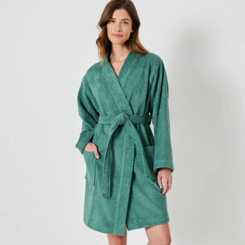 Peignoir court adulte col kimono - éponge bouclette 380 g/m²