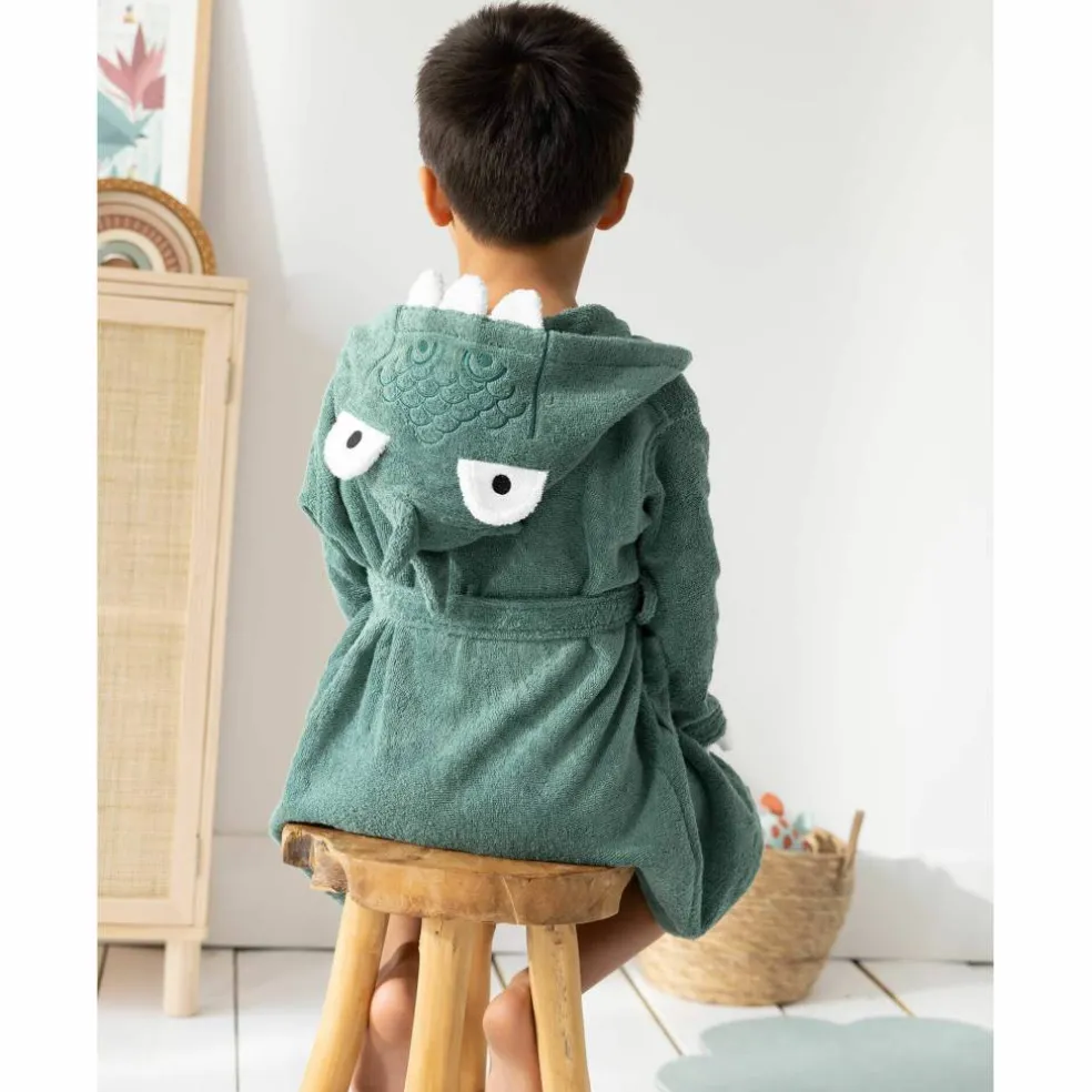 Peignoir de bain déguisement enfant dinosaure éponge coton - 340g/m²