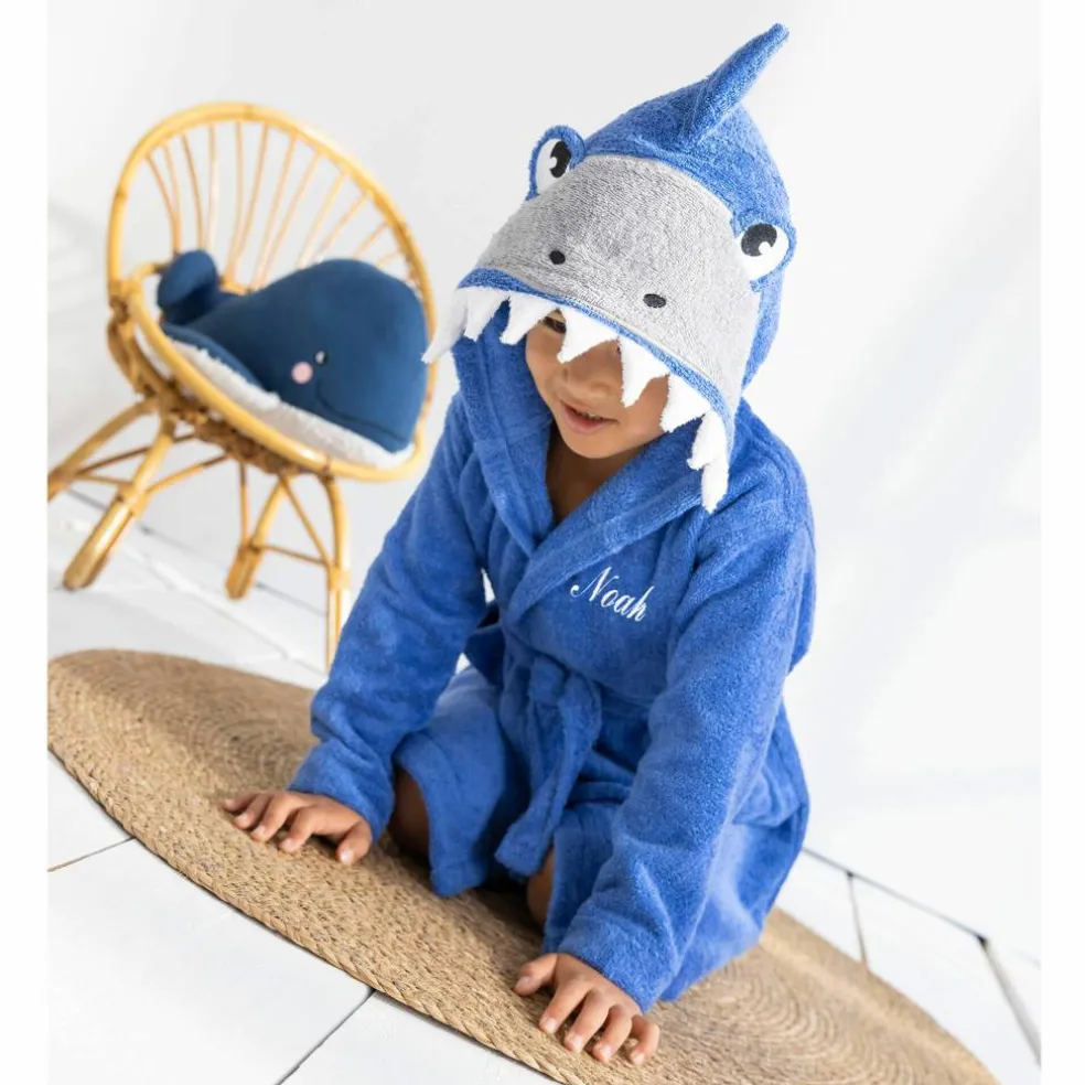 Peignoir de bain enfant à capuche requin personnalisable - 340g/m²