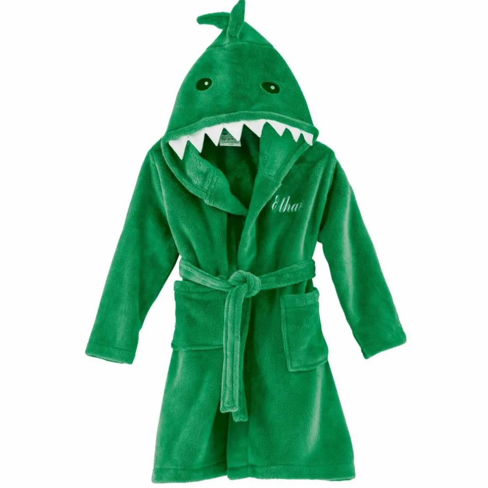 Peignoir de bain enfant à capuche personnalisable dinosaure microfibre