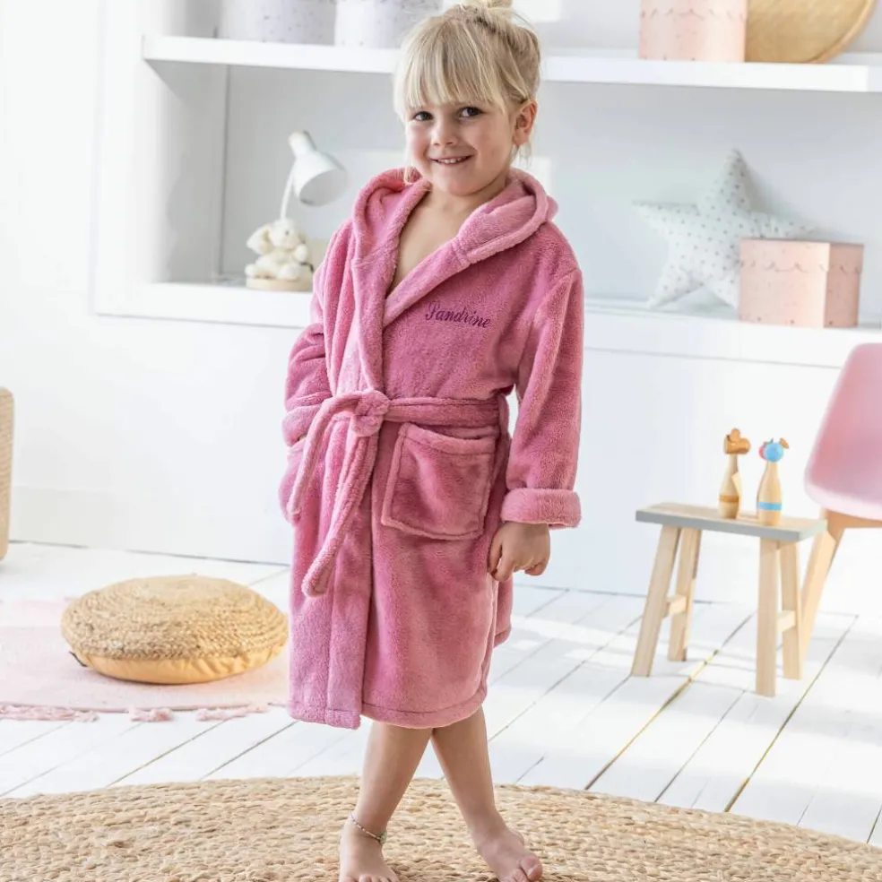 Peignoir de bain enfant à capuche licorne personnalisable microfibre