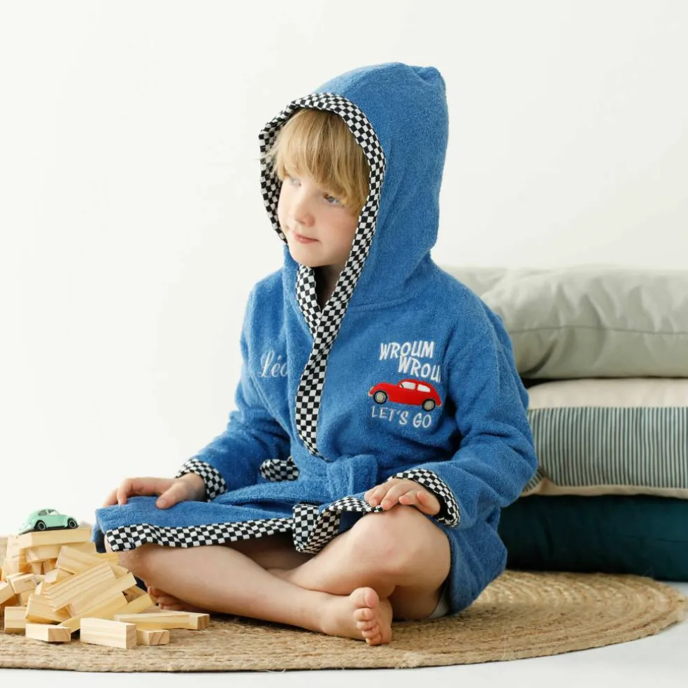 Peignoir de bain enfant à capuche voiture personnalisable éponge coton - 340 g/m²