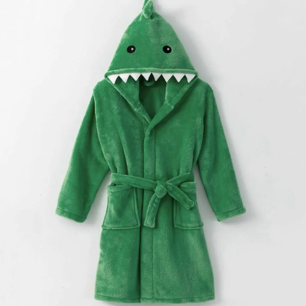 Peignoir de bain enfant dinosaure à capuche microfibre toute douce