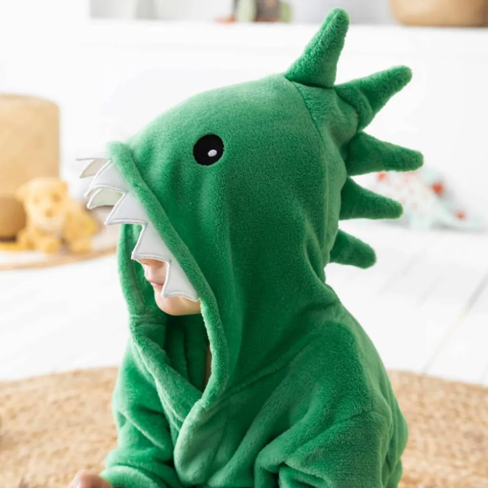 Peignoir de bain enfant dinosaure à capuche microfibre toute douce