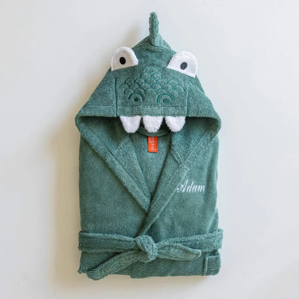 Peignoir de bain enfant Dinosaure personnalisé à capuche - éponge 340g/m²