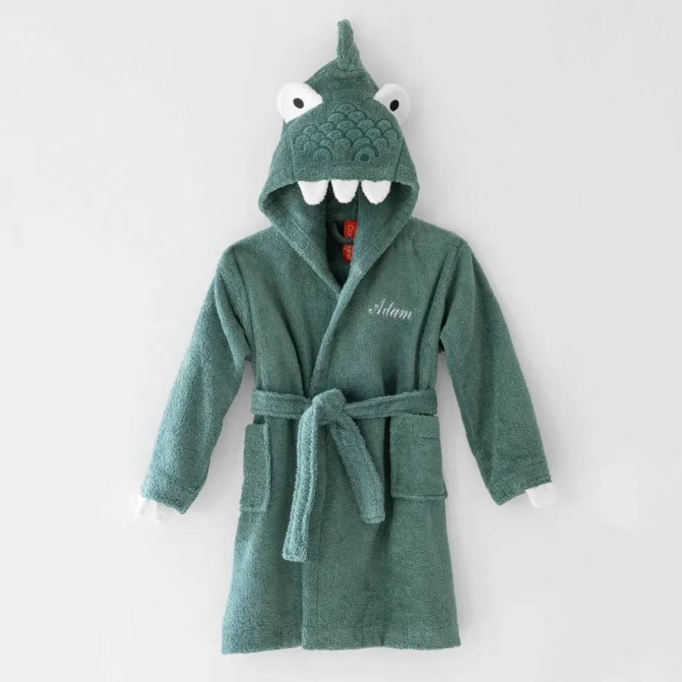 Peignoir de bain enfant Dinosaure personnalisé à capuche - éponge 340g/m²
