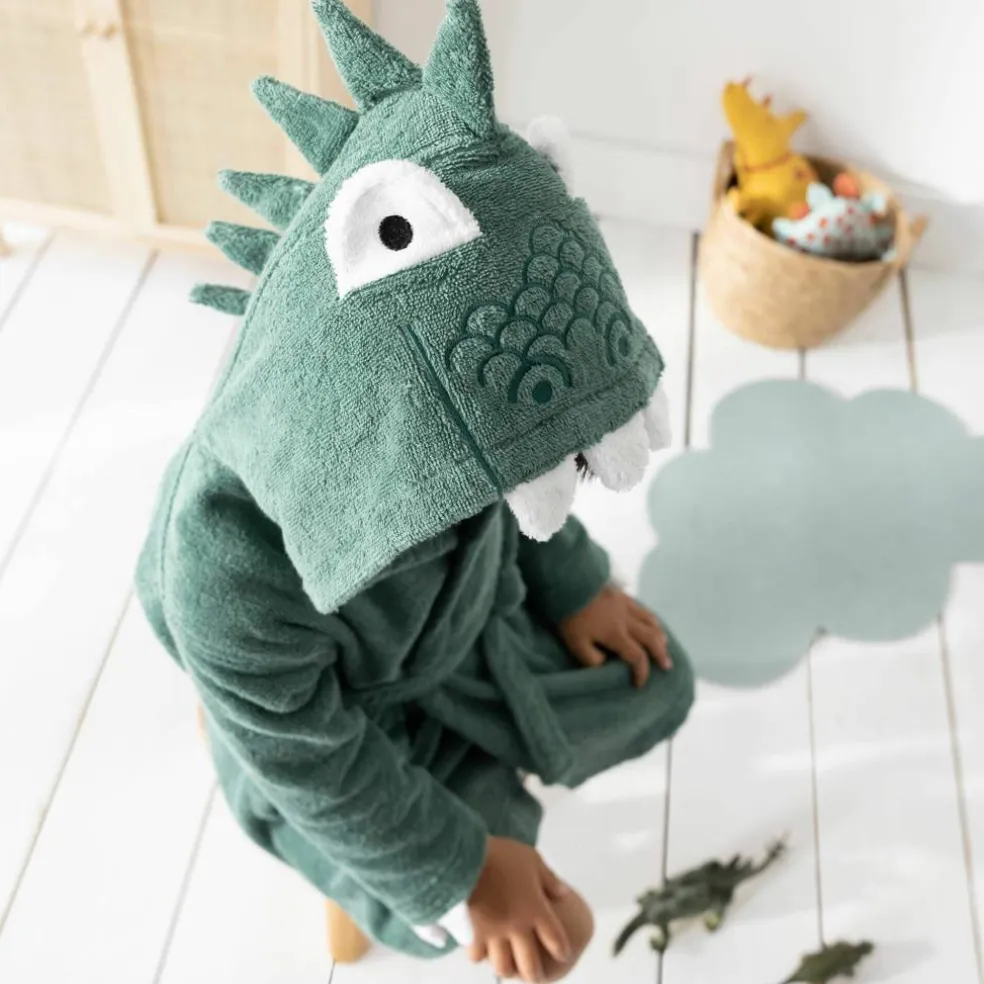 Peignoir de bain enfant Dinosaure personnalisé à capuche - éponge 340g/m²
