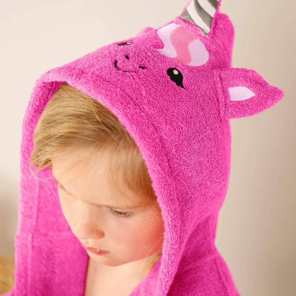 Peignoir de bain enfant licorne à capuche éponge coton - 340 g/m²