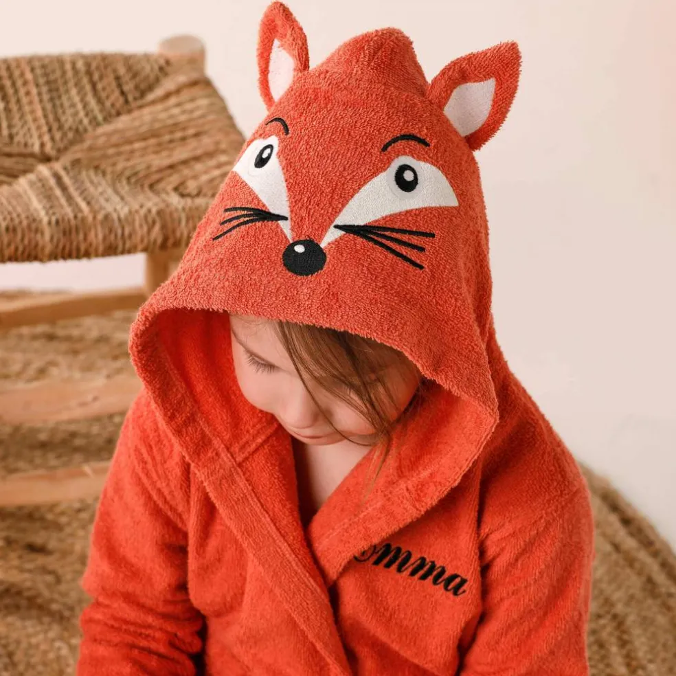 Peignoir de bain enfant personnalisable renard à capuche, éponge coton - 340 g/m²