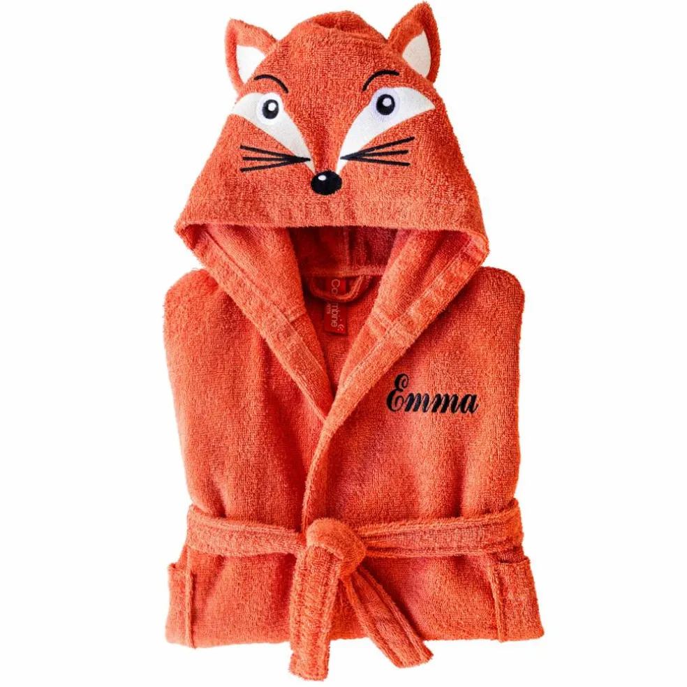 Peignoir de bain enfant personnalisable renard à capuche, éponge coton - 340 g/m²