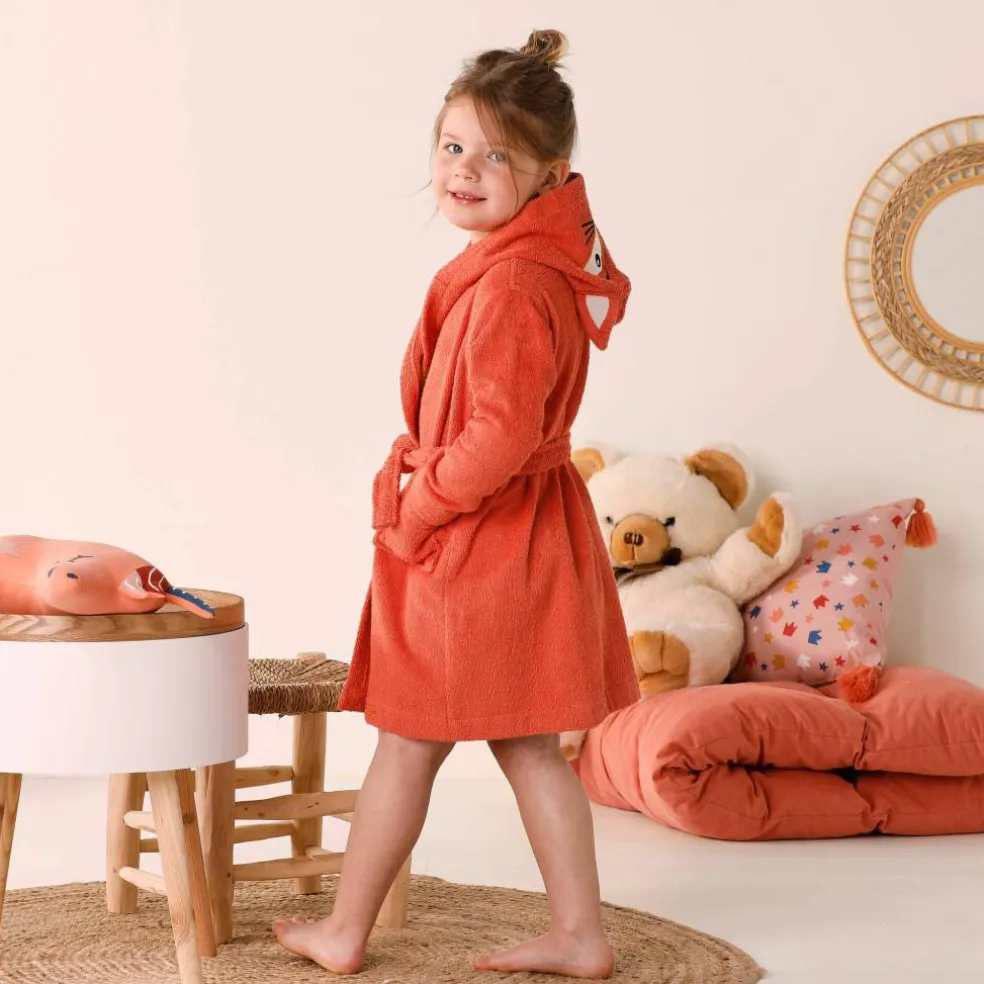 Peignoir de bain enfant renard à capuche éponge coton - 340 g/m²