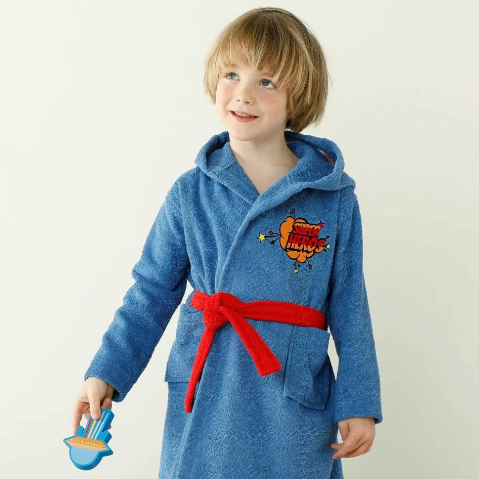 Peignoir de bain enfant super-héros à capuche éponge coton - 340g/m²