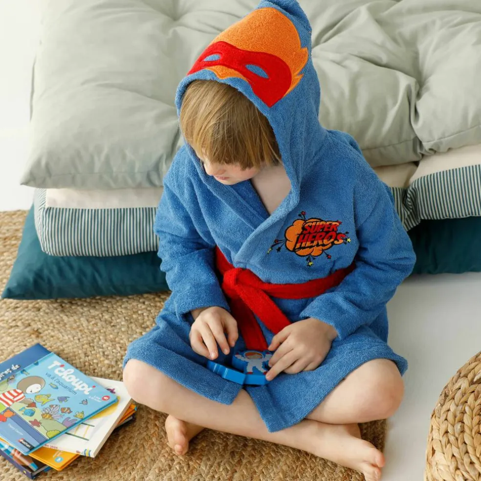 Peignoir de bain enfant super-héros à capuche éponge coton - 340g/m²