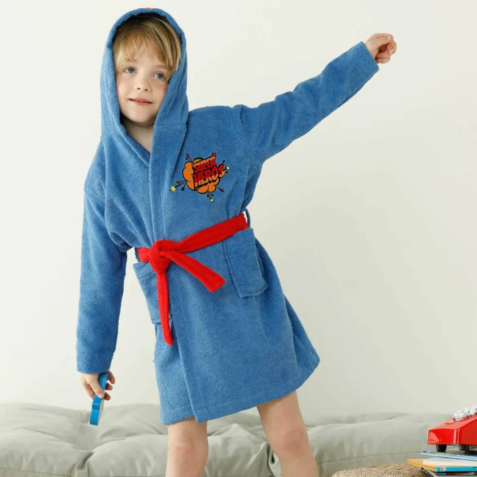 Peignoir de bain enfant super-héros à capuche éponge coton - 340g/m²